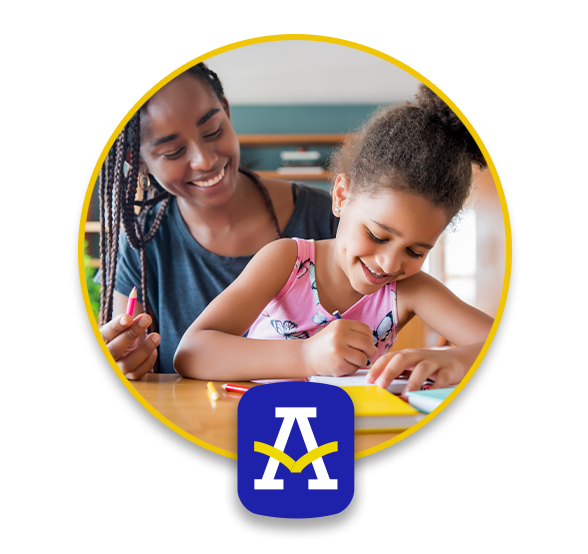 mom and daughter doing schoolwork